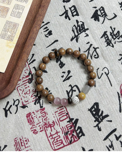 Rosewood, Crystal & Natural Stone Beaded Bracelet