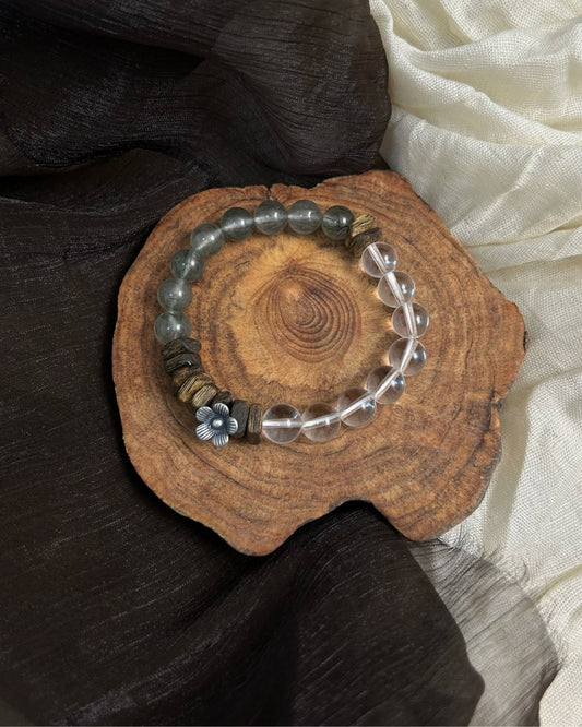 Zen Garden Crystal Strand — Rock Crystal, Agarwood & 925 Silver