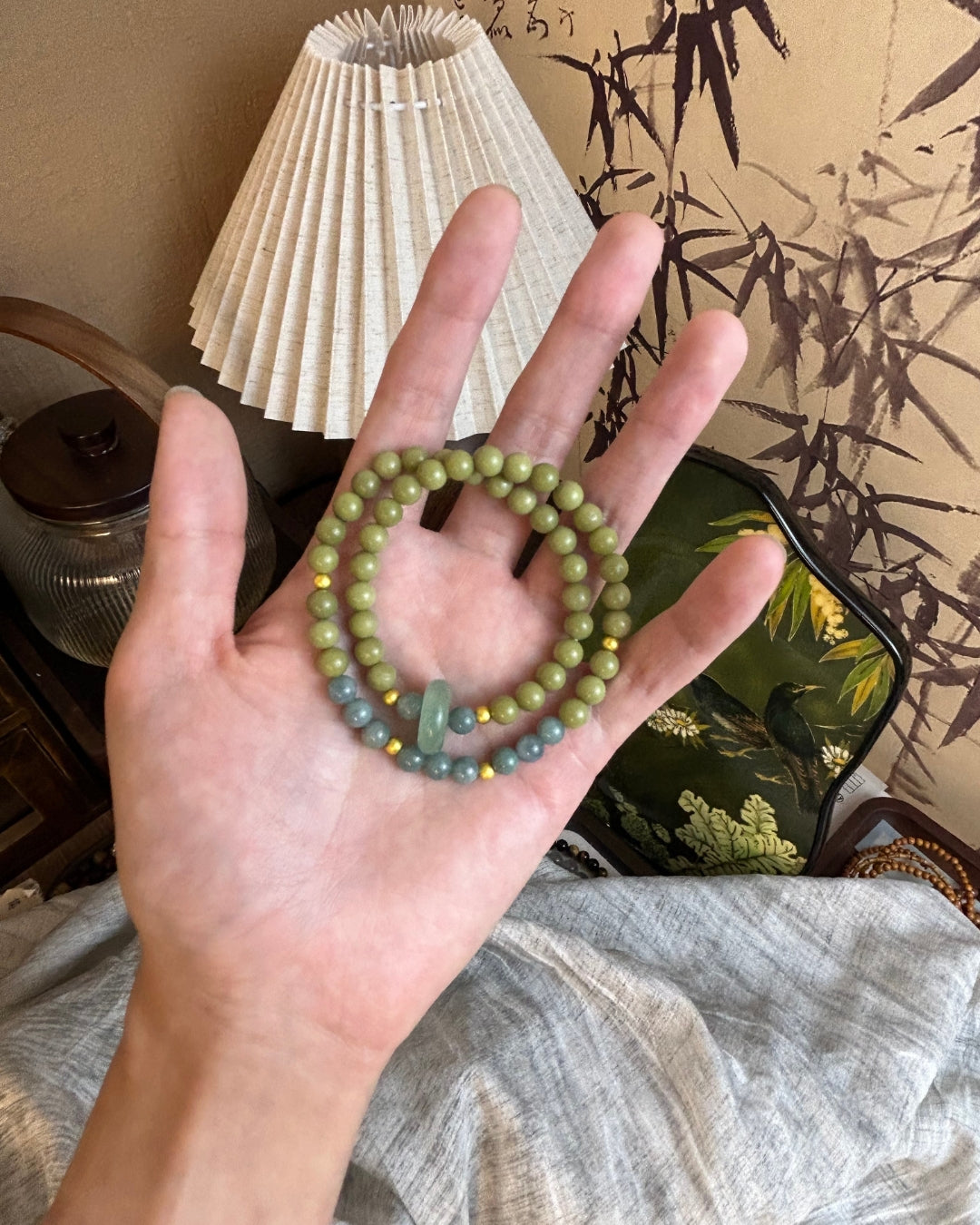 Misty Rain Descends upon the South of the Yangtze Bracelet – Jadeite & Alashan