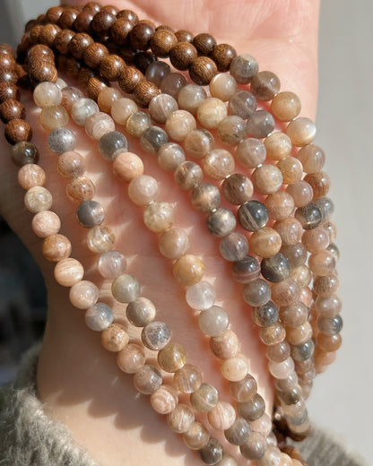 Double‑Ring Golden Thread Rosewood & Sunstone Bracelet | Unisex Stack