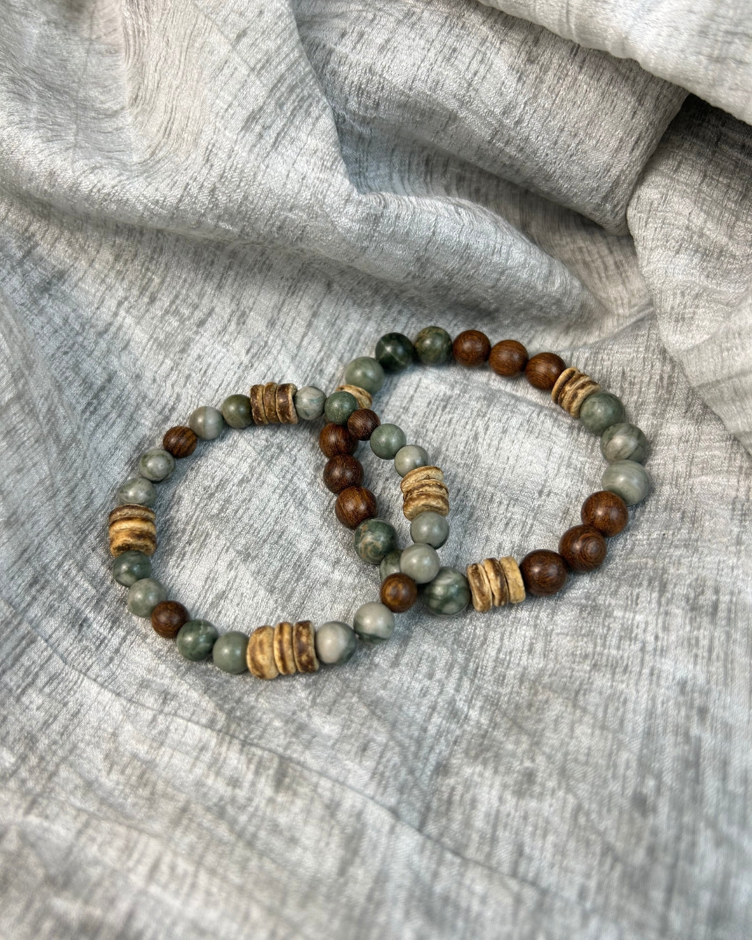 Forest Bracelet – Rosewood, Natural Stone & Coconut Shell