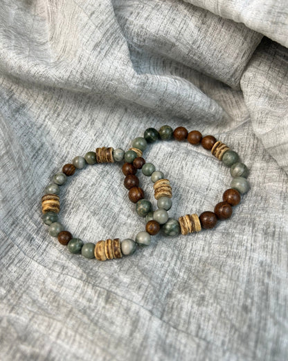 Forest Bracelet – Rosewood, Natural Stone & Coconut Shell