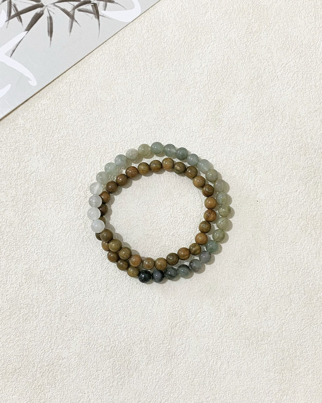 Double‑Ring Green Sandalwood & Natural Stone Bracelet | Unisex Stack