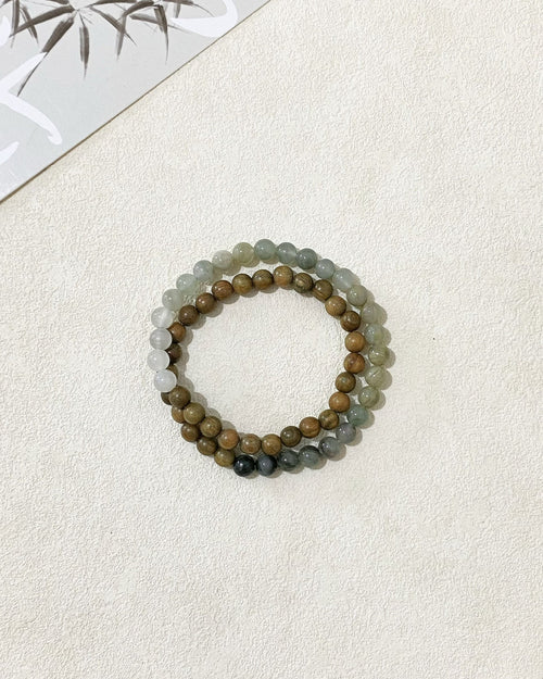 Double‑Ring Green Sandalwood & Natural Stone Bracelet | Unisex Stack