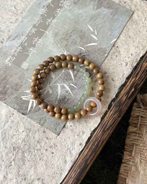 Green Sandalwood × Hotan Jade Bracelet | Calm Wood & Jade Stack