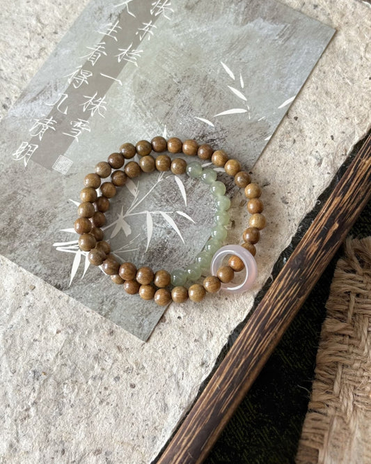 Green Sandalwood × Hotan Jade Bracelet | Calm Wood & Jade Stack