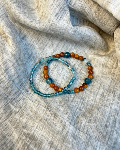 Kuka Wood & Blue Stone Beaded Bracelet | Minimal Unisex Stack
