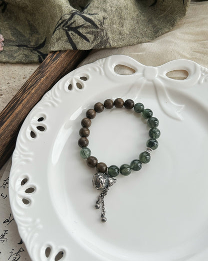 Carefree Darkwood & Green Crystal Bracelet – Sterling Silver