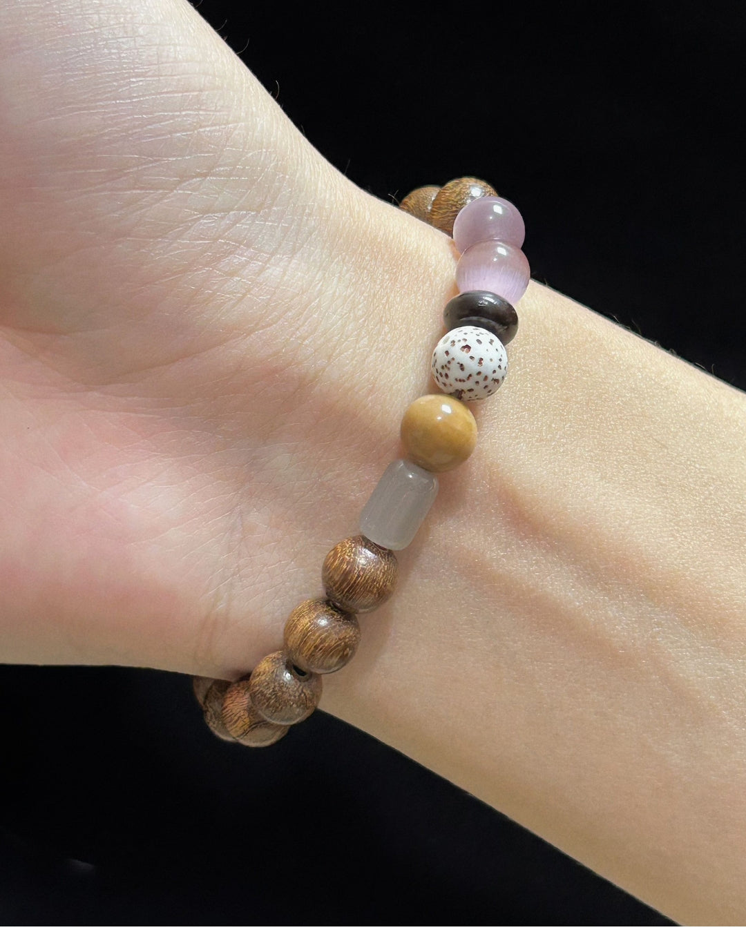 Rosewood, Crystal & Natural Stone Beaded Bracelet