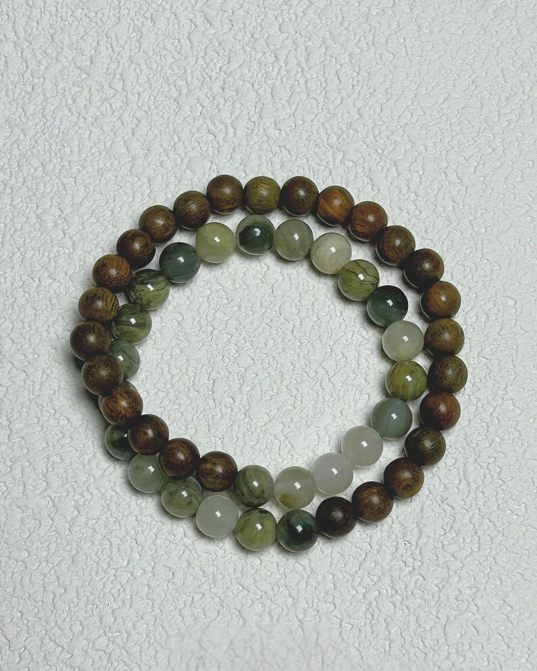 Double‑Ring Green Sandalwood & Natural Stone Bracelet | Unisex Stack