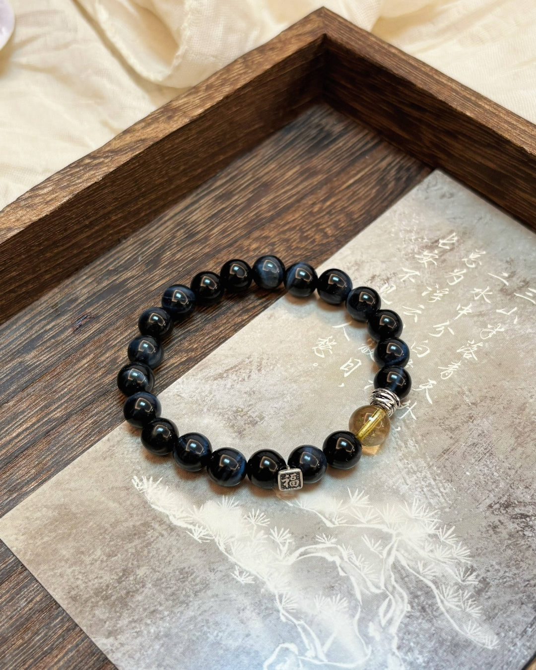 Ink Fragrance — Blue Tiger’s Eye & Yellow Crystal Bracelet