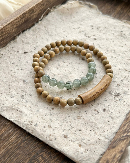 Green Sandalwood × Hotan Jade/Crystal Double Bracelet | Unisex Stack