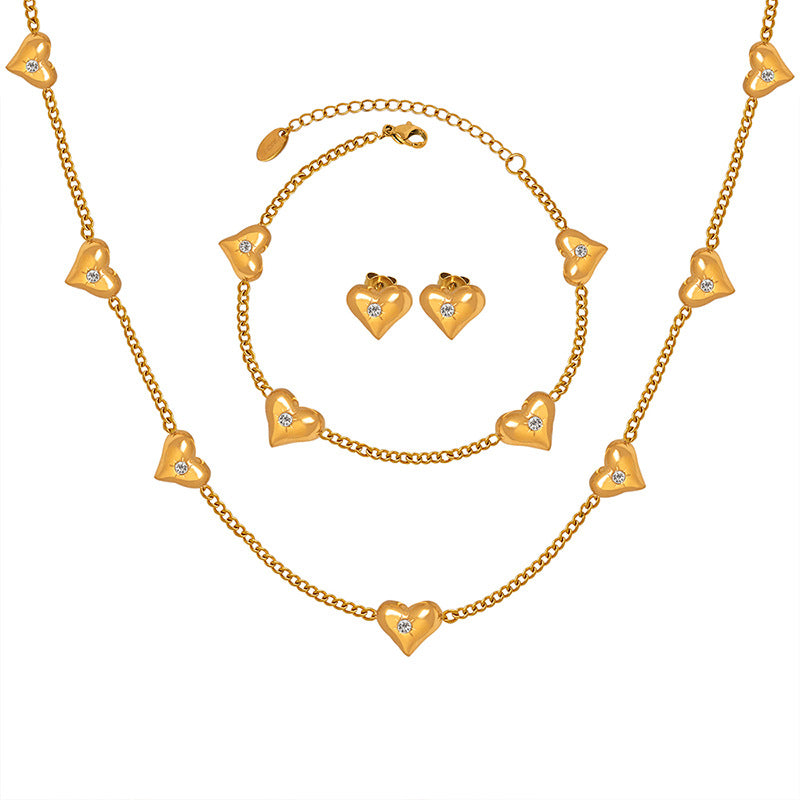 Golden Heart Charm Jewelry Set