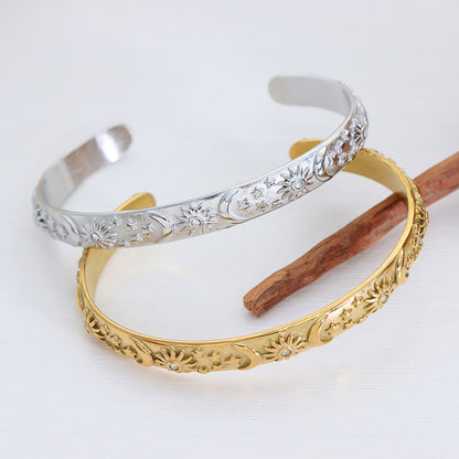 Celestial Bloom Engraved Bangle & Hoop Earrings — Gold or Silver Plated