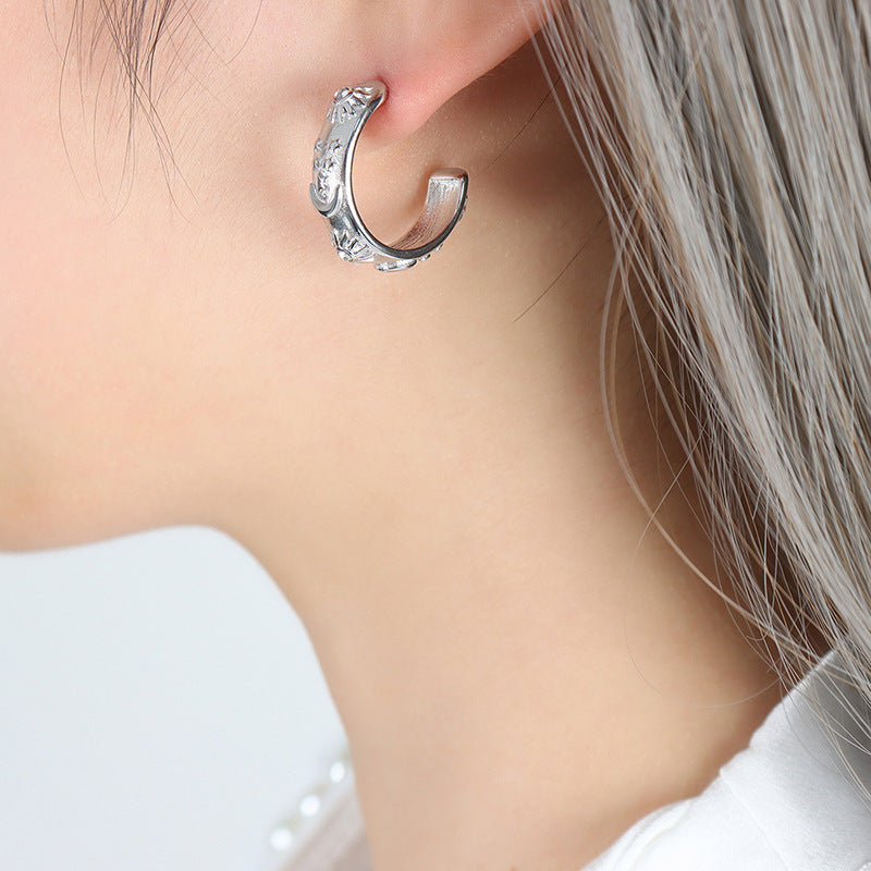 Celestial Bloom Engraved Bangle & Hoop Earrings — Gold or Silver Plated
