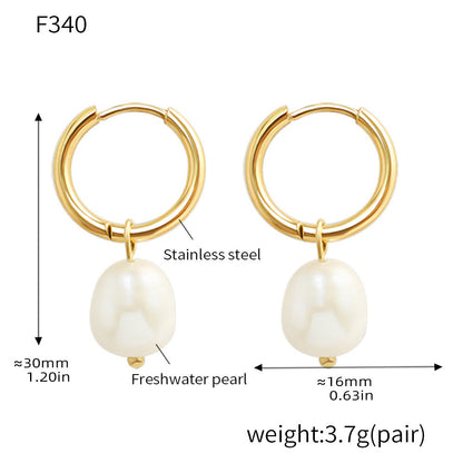 Dual-Charm Pearl & Stone Pendant Layering Set — 2 Gold-Tone Stainless Steel Necklaces + Freshwater Pearl Hoop Earrings