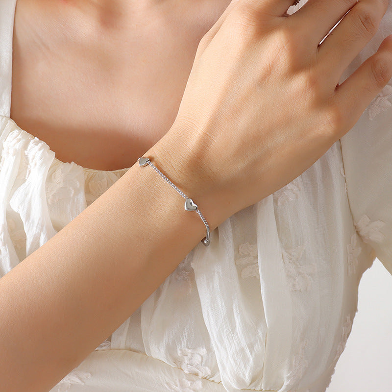 Dainty Puffed Heart Necklace & Bracelet Set