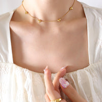 P245-Gold Horizontal Peach Heart Necklace -35 + 5cm