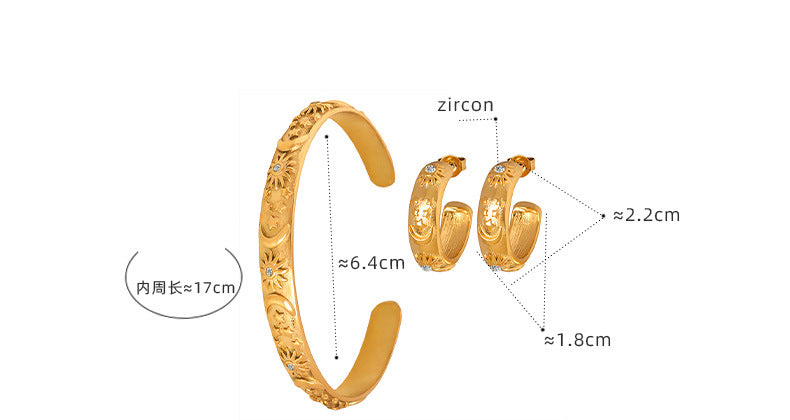Celestial Bloom Engraved Bangle & Hoop Earrings — Gold or Silver Plated
