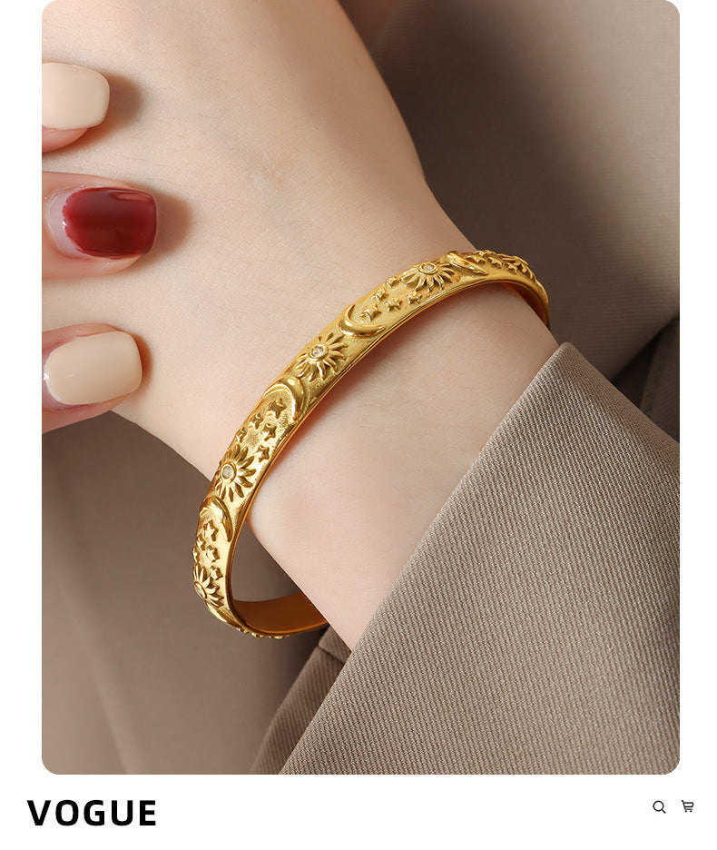 Celestial Bloom Engraved Bangle & Hoop Earrings — Gold or Silver Plated