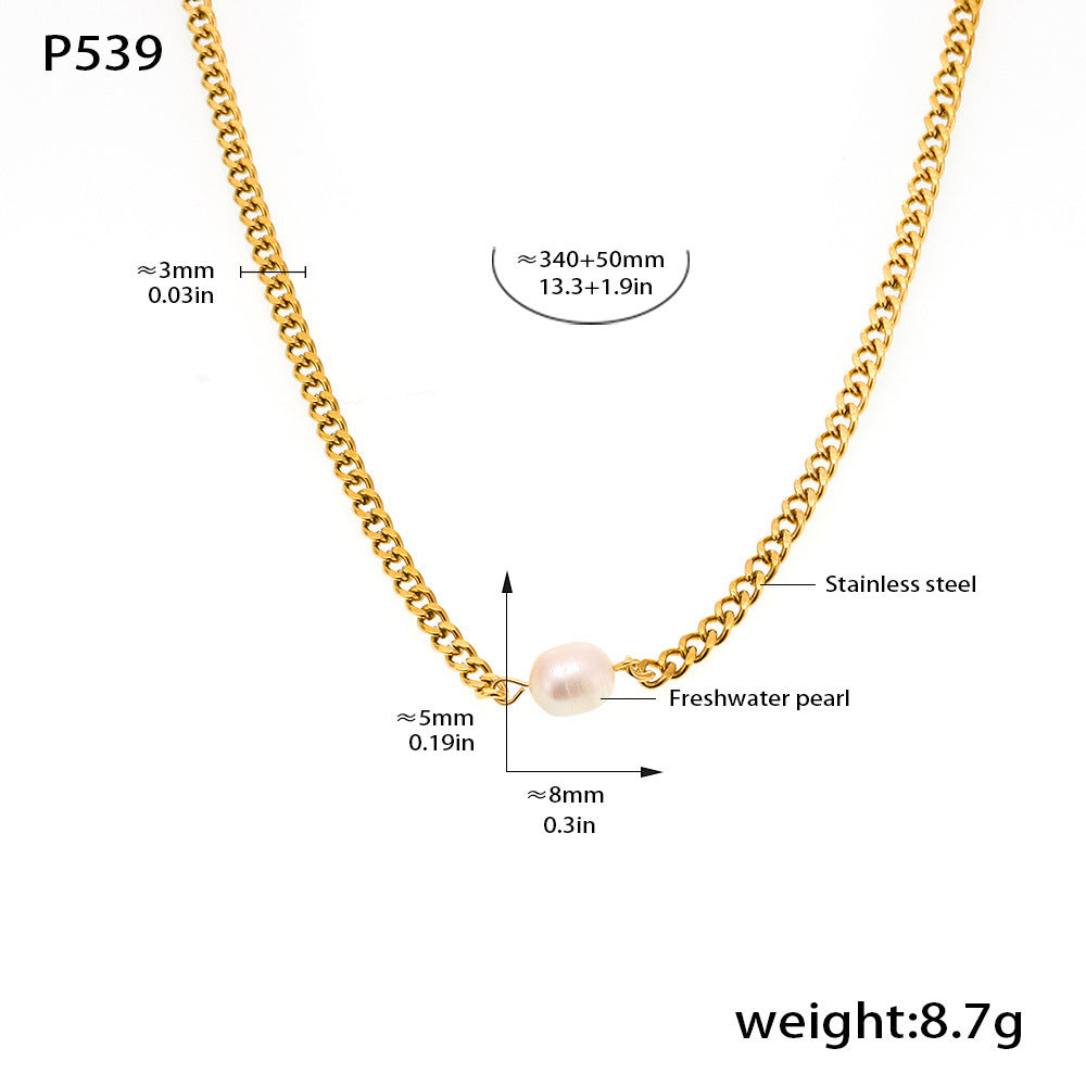 Dual-Charm Pearl & Stone Pendant Layering Set — 2 Gold-Tone Stainless Steel Necklaces + Freshwater Pearl Hoop Earrings
