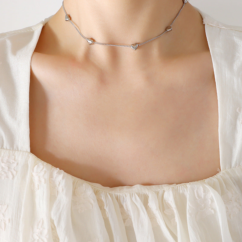 Dainty Puffed Heart Necklace & Bracelet Set