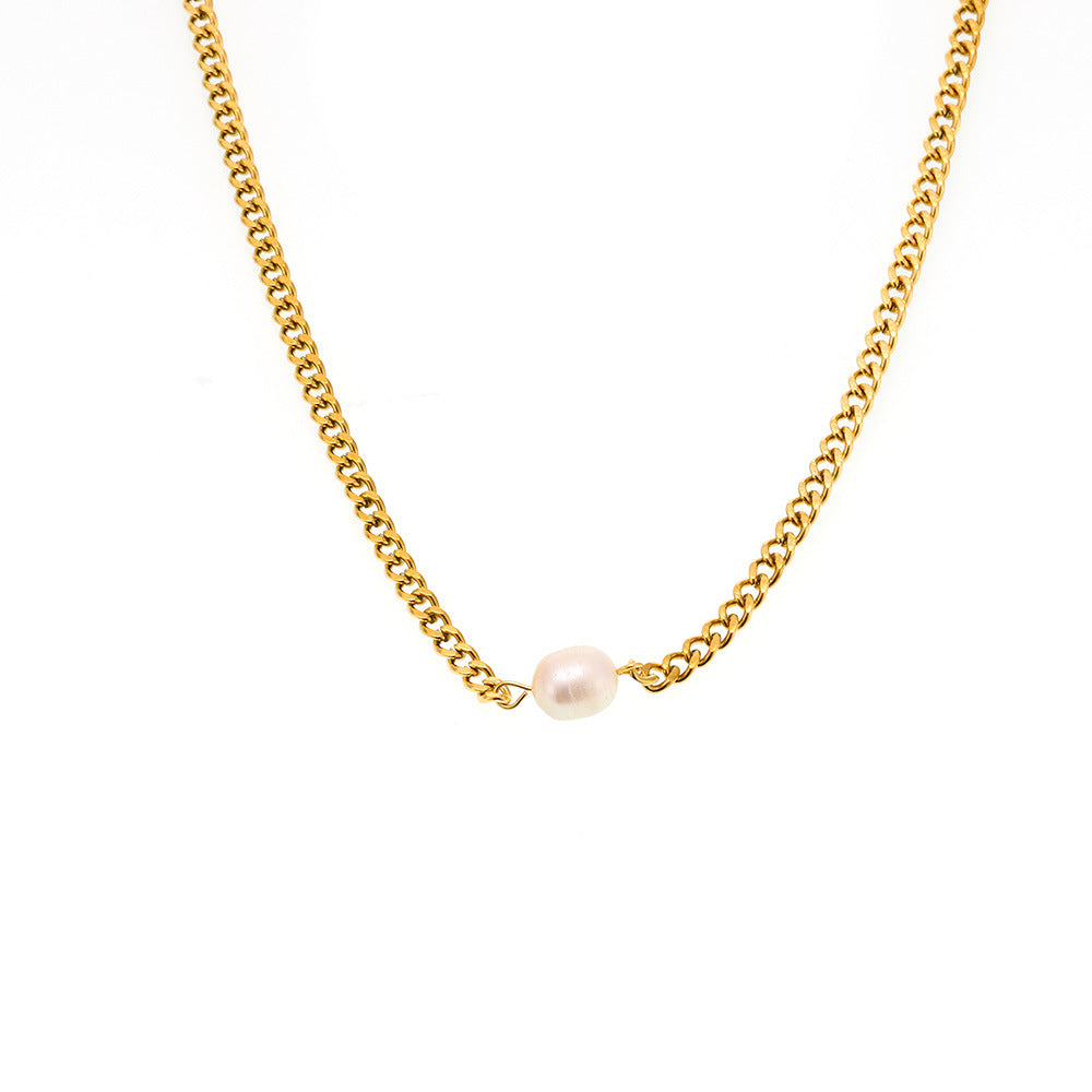 Dual-Charm Pearl & Stone Pendant Layering Set — 2 Gold-Tone Stainless Steel Necklaces + Freshwater Pearl Hoop Earrings
