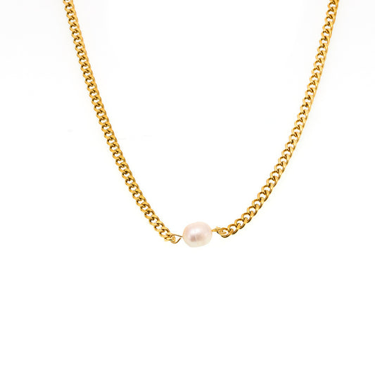 Dual-Charm Pearl & Stone Pendant Layering Set — 2 Gold-Tone Stainless Steel Necklaces + Freshwater Pearl Hoop Earrings
