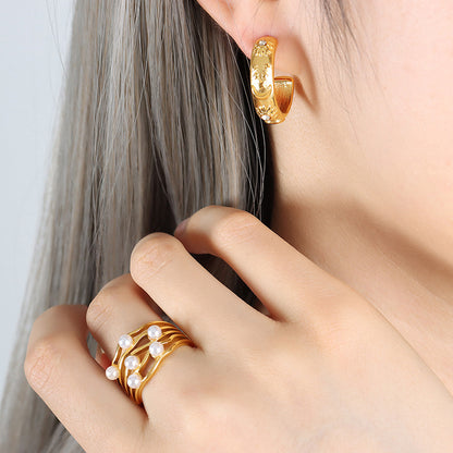 Celestial Bloom Engraved Bangle & Hoop Earrings — Gold or Silver Plated