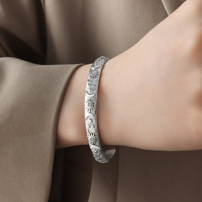 Celestial Bloom Engraved Bangle & Hoop Earrings — Gold or Silver Plated