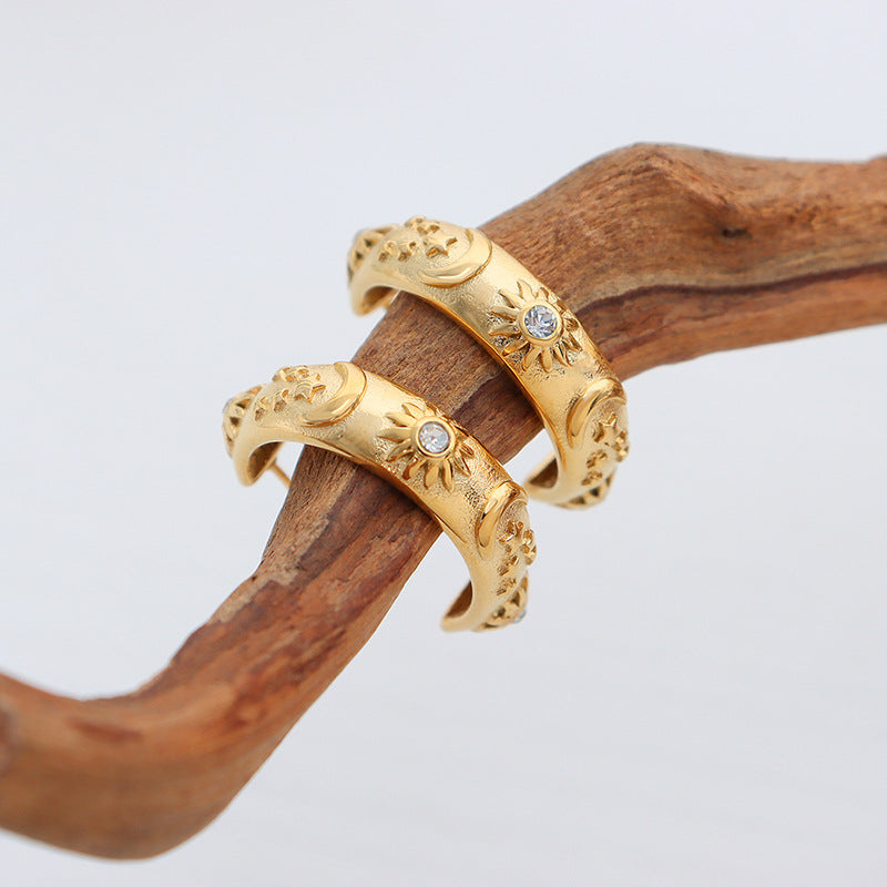 Celestial Bloom Engraved Bangle & Hoop Earrings — Gold or Silver Plated