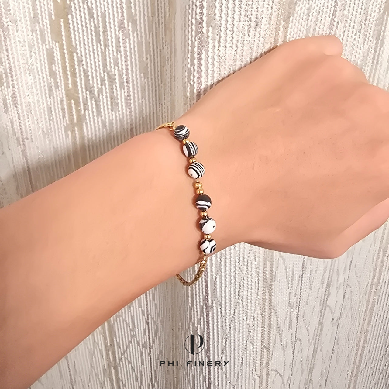 Boho Macaron Marbled Bead Bracelet — Monochrome