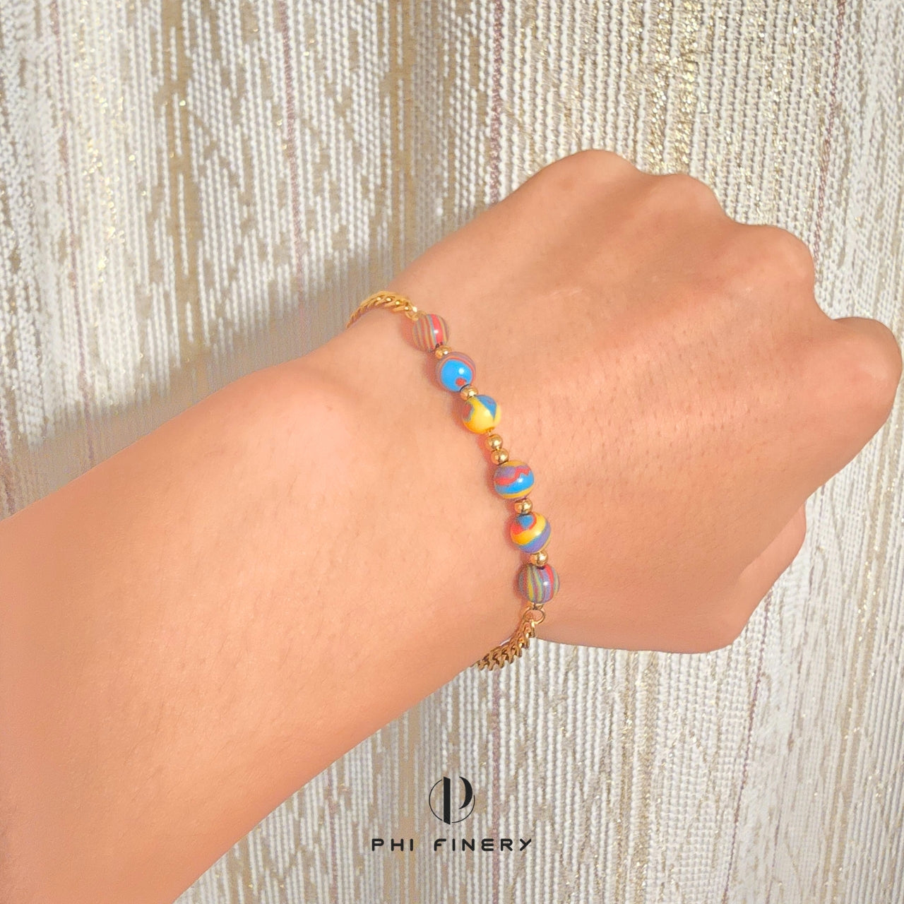 Boho Macaron Marbled Bead Bracelet — Sunset Sorbet
